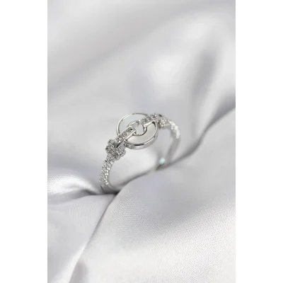 BUĞZ Gümüş Renk Daire Form Sedef ve Zirkon Taşlı Kadın Yüzük