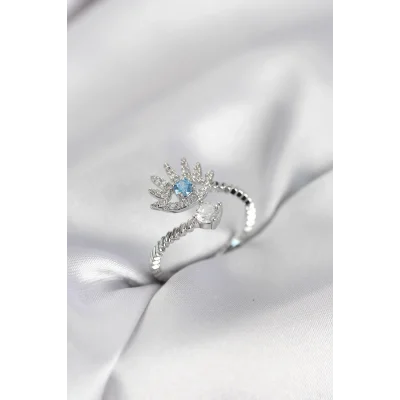 BUĞZ Gümüş Renk Göz Model Zirkon Taşlı Kadın Yüzük