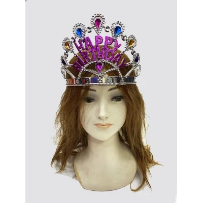 BUĞZ Gümüş Renk Happy Birthday Yazılı Doğum Günü Tacı