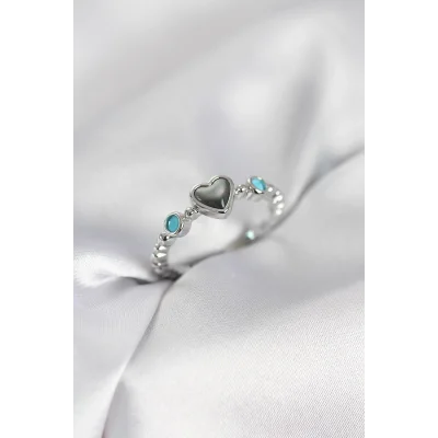 BUĞZ Gümüş Renk Hematit Taşlı Kadın Yüzük