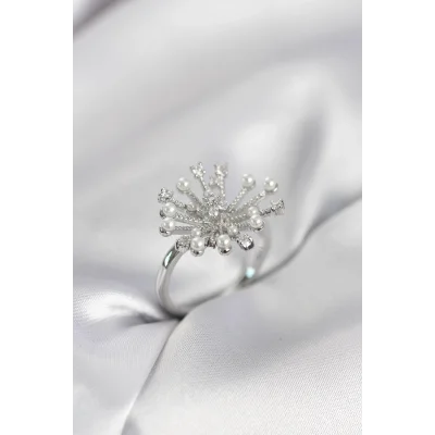 BUĞZ Gümüş Renk Karahindiba Model Zirkon Taşlı Kadın Yüzük