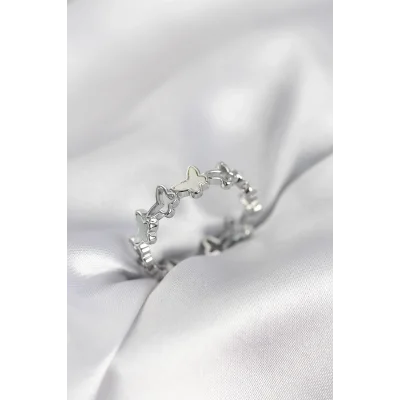 BUĞZ Gümüş Renk Kelebek Model Pirinç Kadın Yüzük