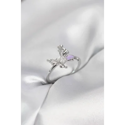 BUĞZ Gümüş Renk Kelebek Model Zirkon Taşlı Kadın Yüzük