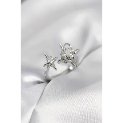 BUĞZ Gümüş Renk Kutup Yıldızı Model Zirkon Taşlı Kadın Yüzük