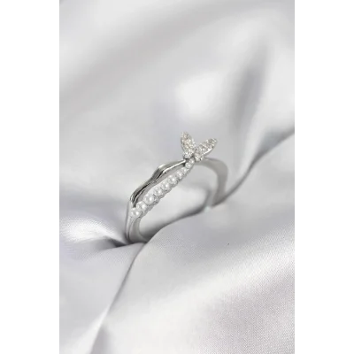 BUĞZ Gümüş Renk Kuyruklu Kelebek Model İncili Kadın Yüzük