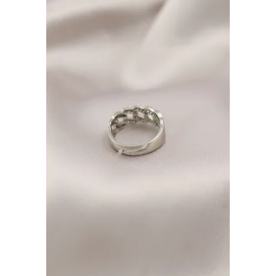 BUĞZ Gümüş Renk Metal Zincir Model Taşlı Kadın Yüzük - Lisinya