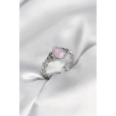 BUĞZ Gümüş Renk Pembe Damla Model Kadın Yüzük