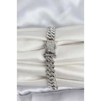 BUĞZ Gümüş Renk Pirinç Cuba Chain Gurmet Bileklik - Lisinya