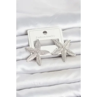 BUĞZ Gümüş Renk Pirinç Deniz Yıldızı Model Kadın Küpe