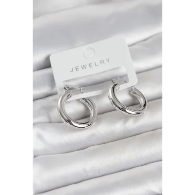 BUĞZ Gümüş Renk Pirinç Halka 25 mm Kadın Küpe