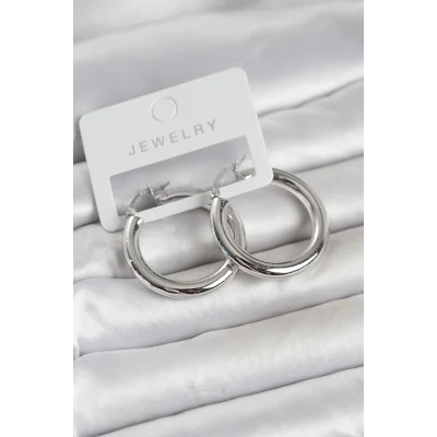 BUĞZ Gümüş Renk Pirinç Halka 30 mm Kadın Küpe