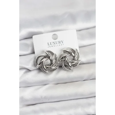 BUĞZ Gümüş Renk Pirinç Keskin Sarmal Model Kadın Küpe