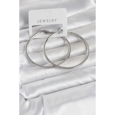 BUĞZ Gümüş Renk Pirinç Köşeli Kenar Halka 54 mm Kadın Küpe