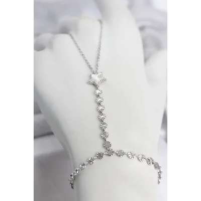 BUĞZ Gümüş Renk Pirinç Lazerli Yıldız Model Zirkon Taşlı Şahmeran