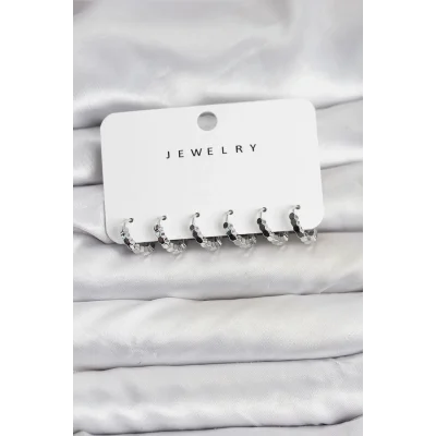 BUĞZ Gümüş Renk Pirinç Minimal Petek Detaylı Kadın Küpe Seti