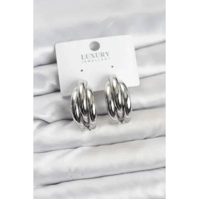 BUĞZ Gümüş Renk Pirinç Yarım Halka Model Kadın Küpe