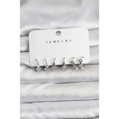 BUĞZ Gümüş Renk Pirinç Yıldız Modelli Kadın Küpe Seti