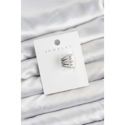 BUĞZ Gümüş Renk Pirinç Zirkon Taşlı Kıkırdak Earcuff Küpe