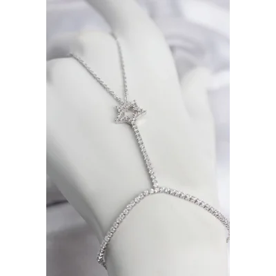 BUĞZ Gümüş Renk Pirinç Zirkon Taşlı Yıldız Model Şahmeran