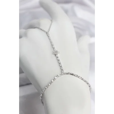 BUĞZ Gümüş Renk Pirinç Zirkon Taşlı Yıldız Model Şahmeran