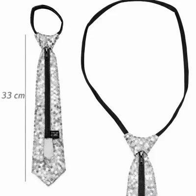 BUĞZ Gümüş Renk Pul Payetli Işıltılı Parti Kravatı 33 Cm - BUĞZ