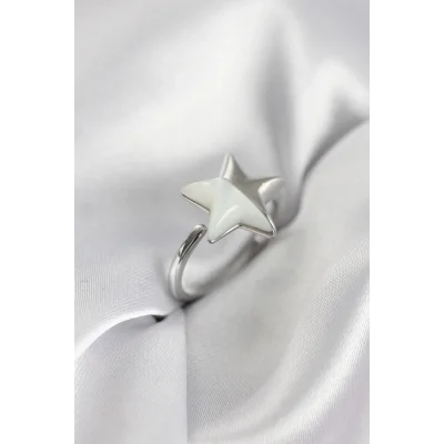 BUĞZ Gümüş Renk Sedefli Yıldız Model Kadın Yüzük