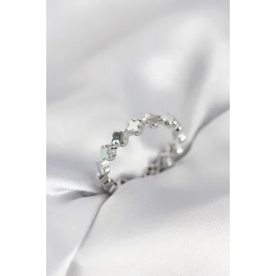 BUĞZ Gümüş Renk Sedefli Yonca Model Kadın Yüzük