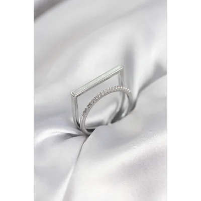 BUĞZ Gümüş Renk Sedefli Zirkon Taşlı 2li Kadın Yüzük