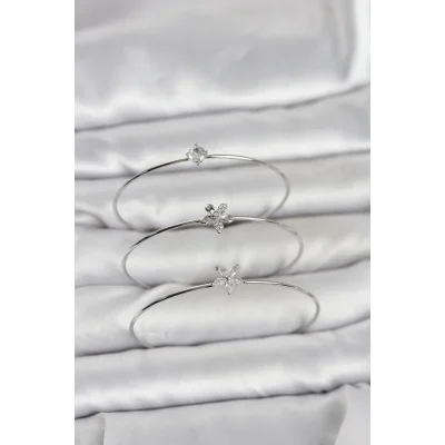 BUĞZ Gümüş Renk Zirkon Taşlı Pirinç 3lü Kadın Bileklik Kombini