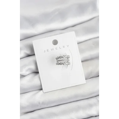 BUĞZ Gümüş Renk Zirkon Taşlı Pirinç Kıkırdak Earcuff Küpe