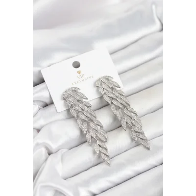 BUĞZ Gümüş Renk Zirkon Taşlı Sarmaşık Yaprak Model Kadın Abiye Küpe - BUĞZ
