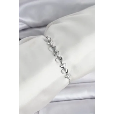 BUĞZ Gümüş Renk Zirkon Taşlı Sıralı Damla Model Asansörlü Kadın Bileklik