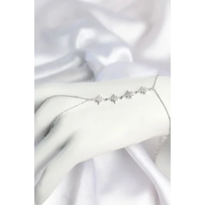 BUĞZ Gümüş Renk Zirkon Taşlı Sıralı Kutup Yıldızı Model Şahmeran