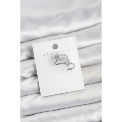 BUĞZ Gümüş Renk Zirkon Taşlı Yıldız Model Kıkırdak Earcuff Küpe