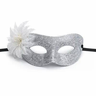 BUĞZ Gümüş Simli Tüylü Balo Maskesi – Kadın Parti  Maskeli Balo Maskesi
