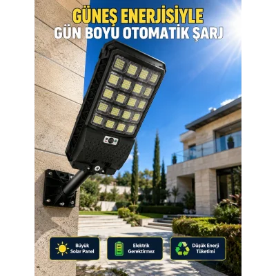 BUĞZ Güneş Enerjili Hareket Sensörlü LED Sokak Lambası Uzaktan Kumandalı Dış Mekan Aydınlatma