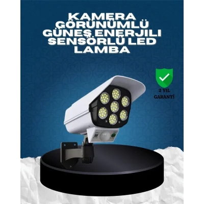 BUĞZ Güneş Enerjili Kamera Görünümlü Hareket Sensörlü LED Duvar Lambası Uzaktan Kumandalı