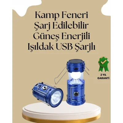  Güneş Enerjili Katlanabilir Kamp Feneri – USB Şarjlı, Hafif ve Çok Fonksiyonlu