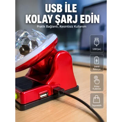 BUĞZ Güneş Enerjili LED Disco Lamba Şarjlı RGB Parti ve Dekoratif Aydınlatma Lambası
