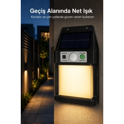 BUĞZ Güneş Enerjili Sensörlü Solar Aplik Dış Mekan Kapı Bahçe Teras Duvar Aydınlatma