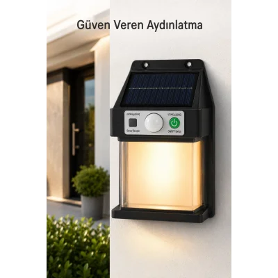 BUĞZ Güneş Enerjili Sensörlü Solar Aplik Duvar Tipi Dış Mekan Hareket Algılamalı Işık