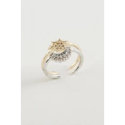  Güneş Hilal Zirkon Taşlı Yüzük 2 Adet