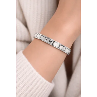 BUĞZ H Harfli Çelik Bileklik – Kişiye Özel Baş Harf Bileklik – Paslanmaz Çelik Zarif Kadın Bileklik