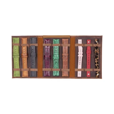  Hakiki Deri, El Yapımı, Saat Kordonu Taşıma Çantası, Antik Kahve