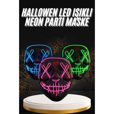 BUĞZ Hallowen Parti Maskesi Neon Led Işıklı Maske 3 Modlu Cadılar Bayramı Maskesi