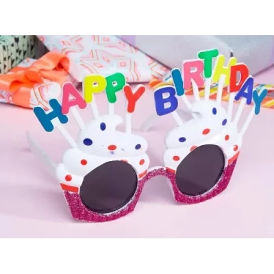  Happy Birthday Beyaz Fuşya Parti Gözlüğü