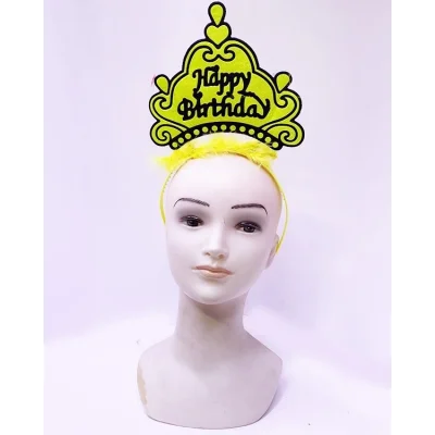 BUĞZ Happy Birthday Neon Sarı Renk Doğum Günü Tacı 24x15 Cm