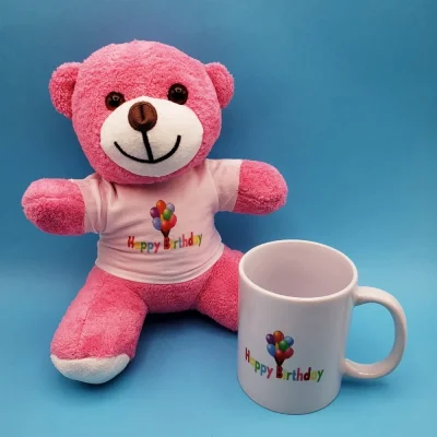 BUĞZ Happy Birthday Tasarım Pembe Ayıcık Ve Kupa Seti