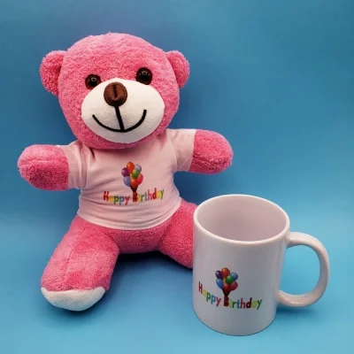 BUĞZ Happy Birthday Tasarım Pembe Ayıcık Ve Kupa Seti