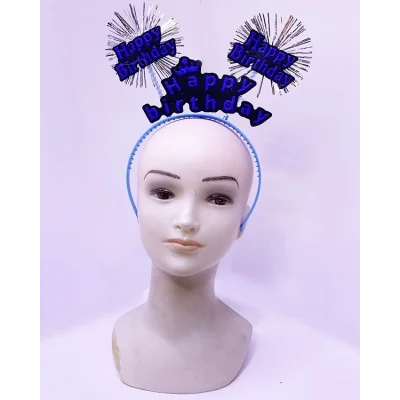 BUĞZ Happy Birthday Yazılı Püsküllü Neon Mavi Renk Doğum Günü Tacı 22x19 Cm